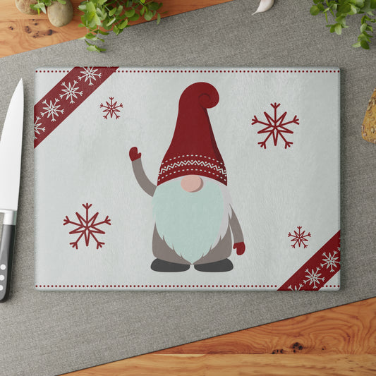 Christmas Gnome Tempered Glass Chopping Board Unique Gift Idea