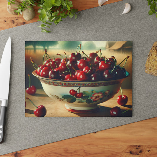 Glass Cutting Board - Cherries Design Kitchen Decor & Gift for Chefs and Food Lovers