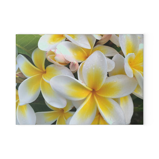 Glass Cutting Board - Yellow Frangipani Tropical Kitchen Decor